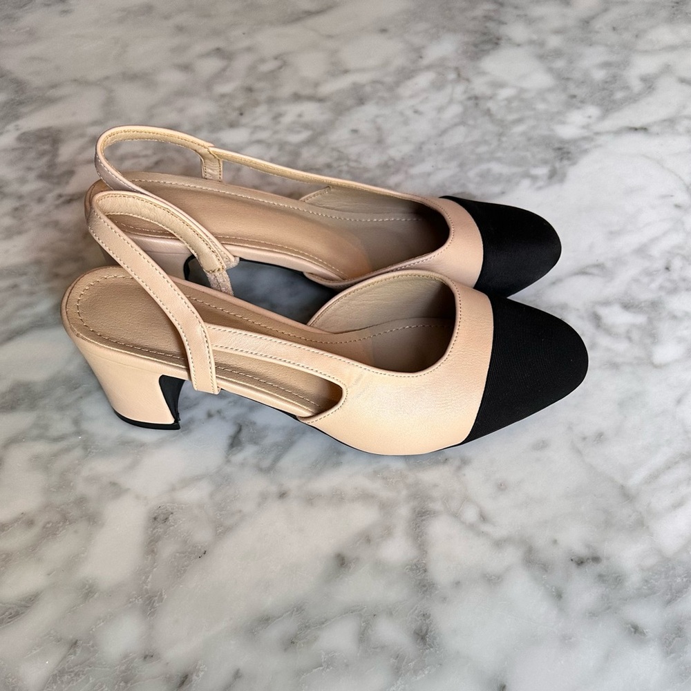 Classic Two-Tone Slingback Pumps in Beige and Black